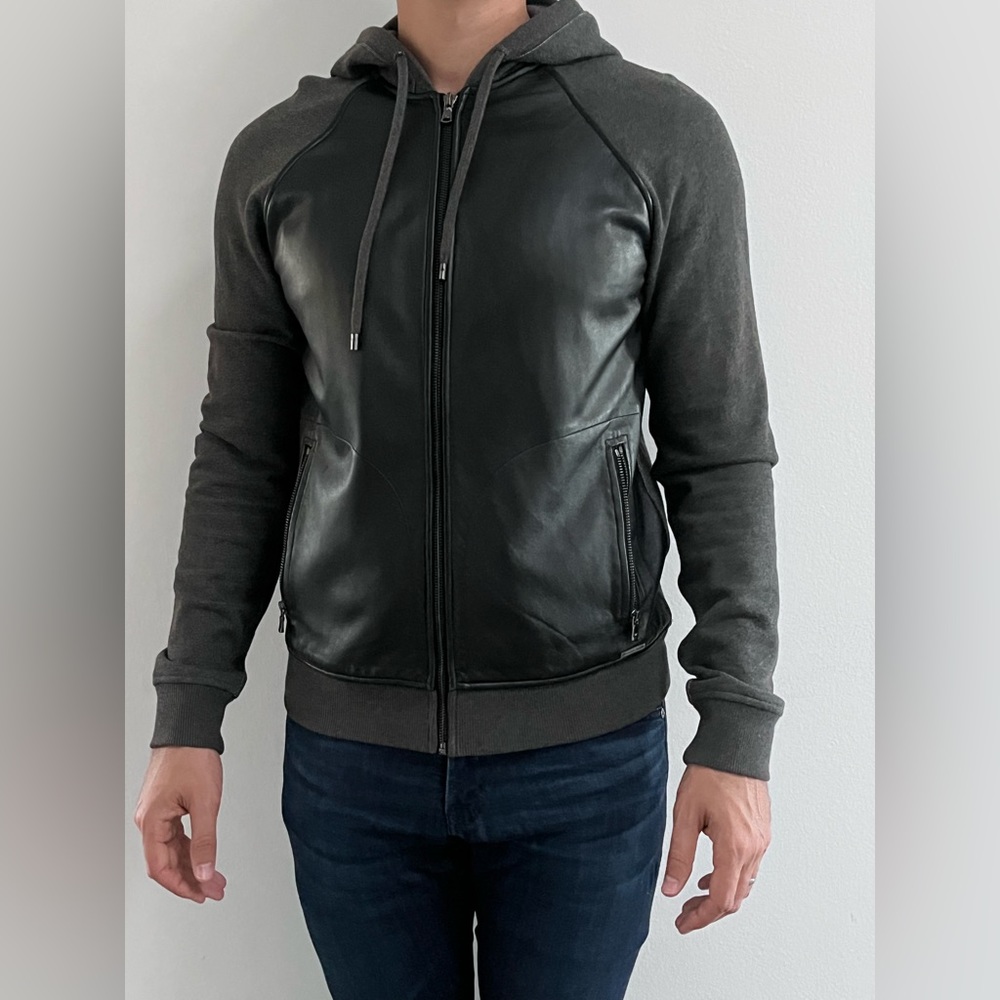 Gently Used Michael Khors grey hoodie with leather front size medium